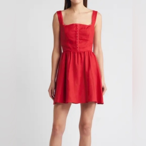 Reformation Sheri Linen Mini Dress in Cherry, size 8 - Picture 1 of 9